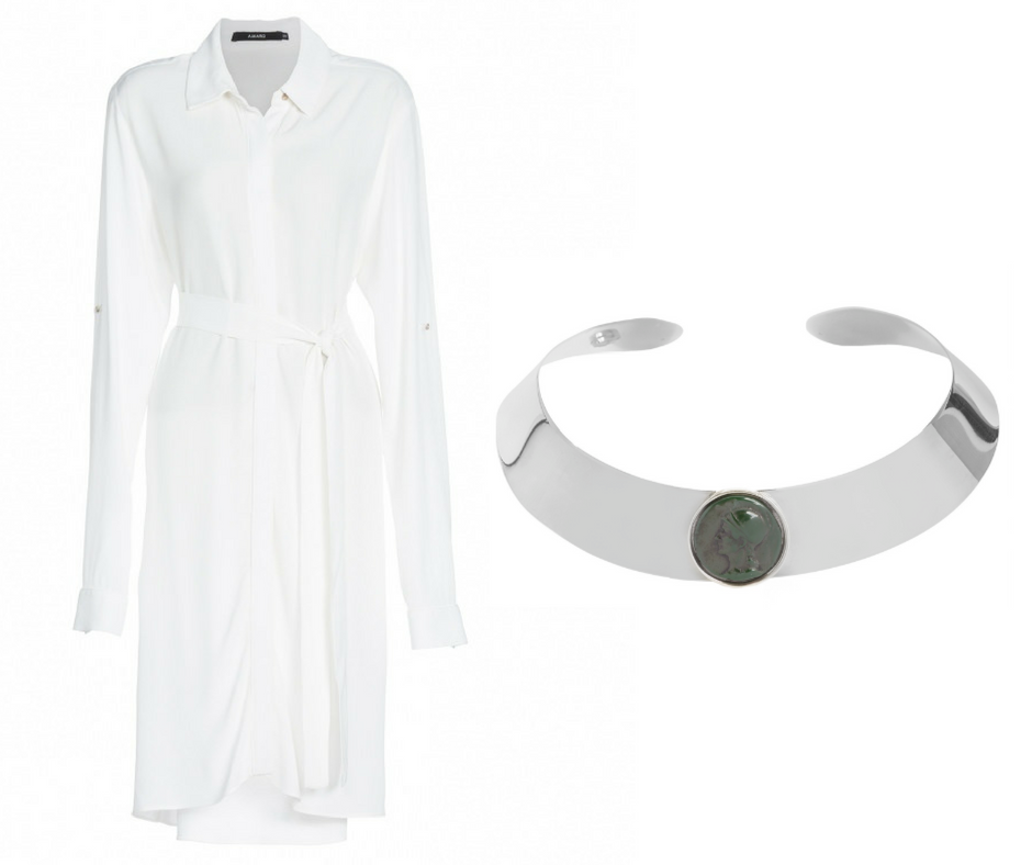 1- Vestido camisa branco - AQUI 2- Choker prata - AQUI